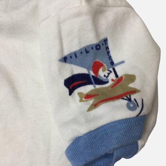 VTG MARIO Firenze Toddler Pilot Polo Shirt 4T White Blue Airplane Patch VBC - Picture 2 of 5